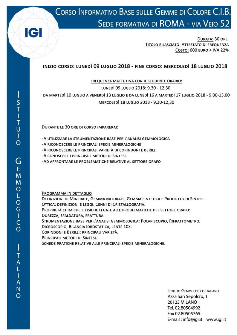 Roma Corso Informativo Base Sulle Gemme Di Colore